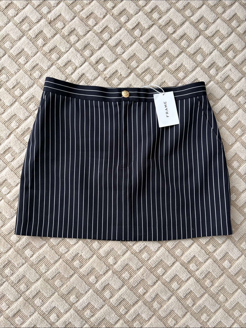 NWT Frame Navy and White Pinstripe Mini Skirt SIZE XL